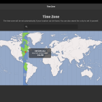 Time Zone is selected automatically using IP geodata if possible but can be manually overridden by either clicking a zone on the map or entering in a major city name.