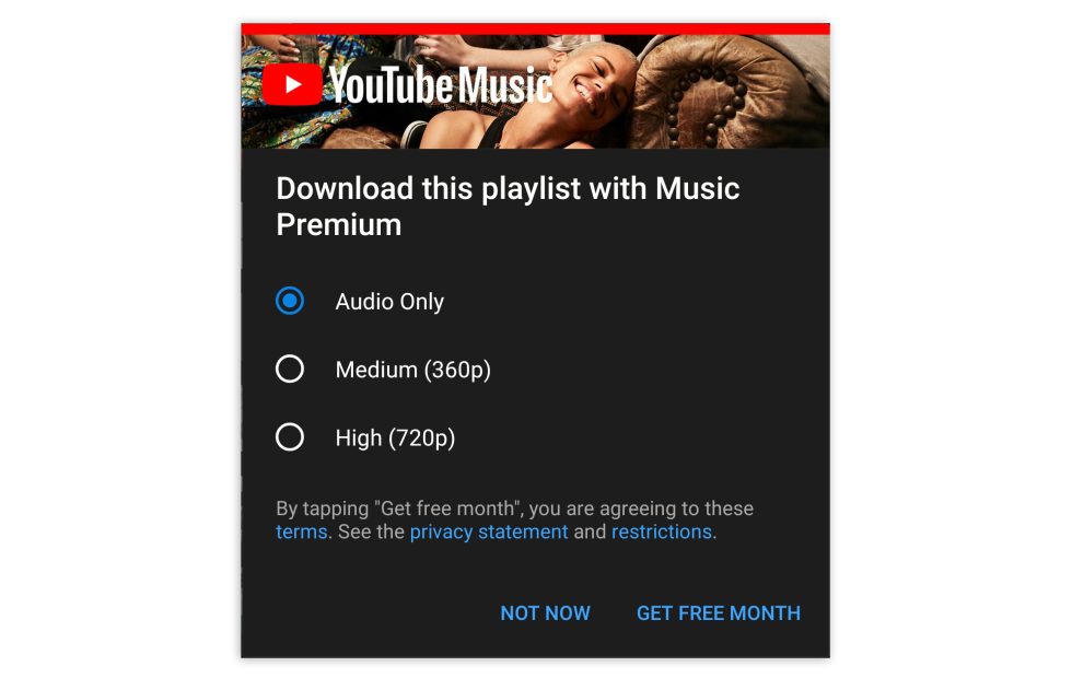 no download song option for youtube music