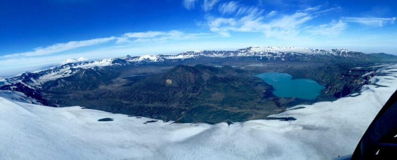 The 10km-wide caldera on Alaska's Unmak Island formed during the 43 BCE Okmok II eruption. 