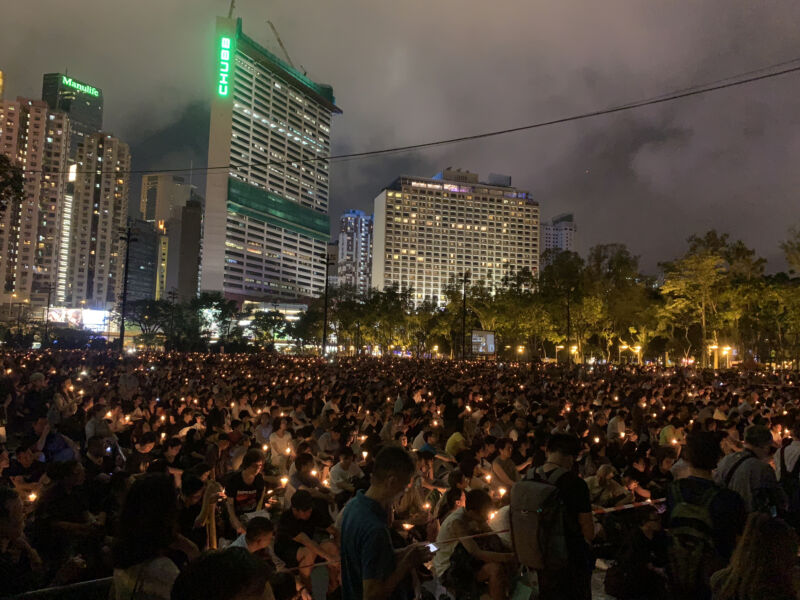 On June 4, 2019, people join the memorials for the Tiananmen Square protests of 1989 in Victoria Park, Hong Kong.