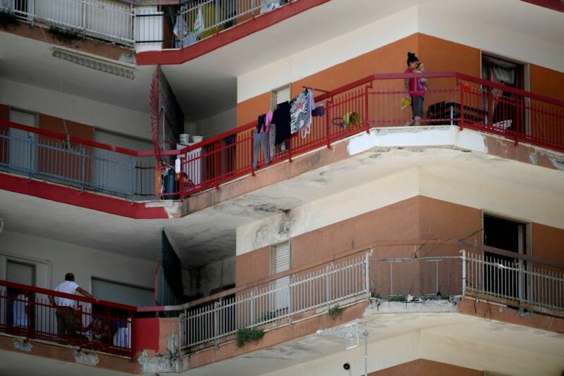 Colorful Italian apartment building.