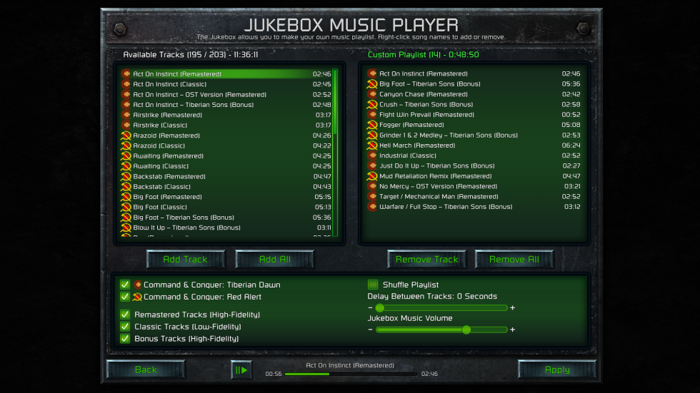 Customize the in-game audio at any time with this handy jukebox interface.