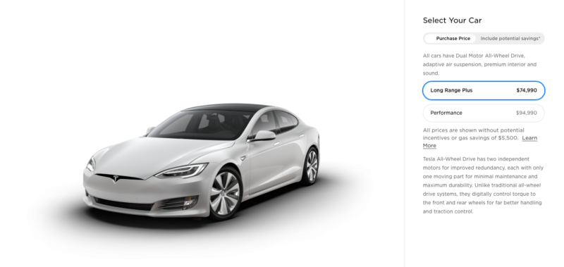 tesla different model prices