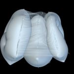 A 3D rendering of the airbag as it inflates that more clearly shows all three bags. The two outboard bags stop your head from rotating.