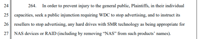 If the lawsuit succeeds, Western Digital will be forced to stop marketing SMR disks as "NAS" disks, period.