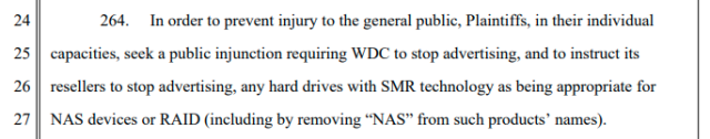 If the lawsuit succeeds, Western Digital will be forced to stop marketing SMR disks as 