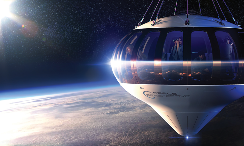 Artist's conception of a passenger balloon in Earth orbit.