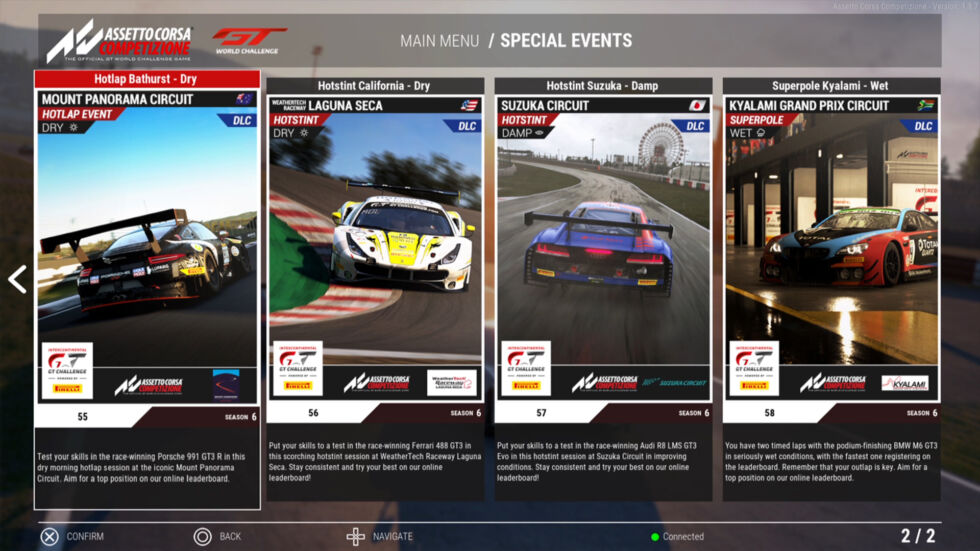 An example of the Special Events menu.