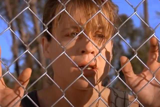 Sarah Connor (Linda Hamilton) has a vivid nightmare about nuclear holocaust in a famous scene from <em>Terminator 2: Judgment Day</em>.