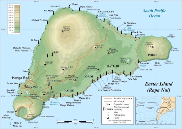 Easter Island - known as Rapa Nui by its native people - has many human-like statues spread across the island.