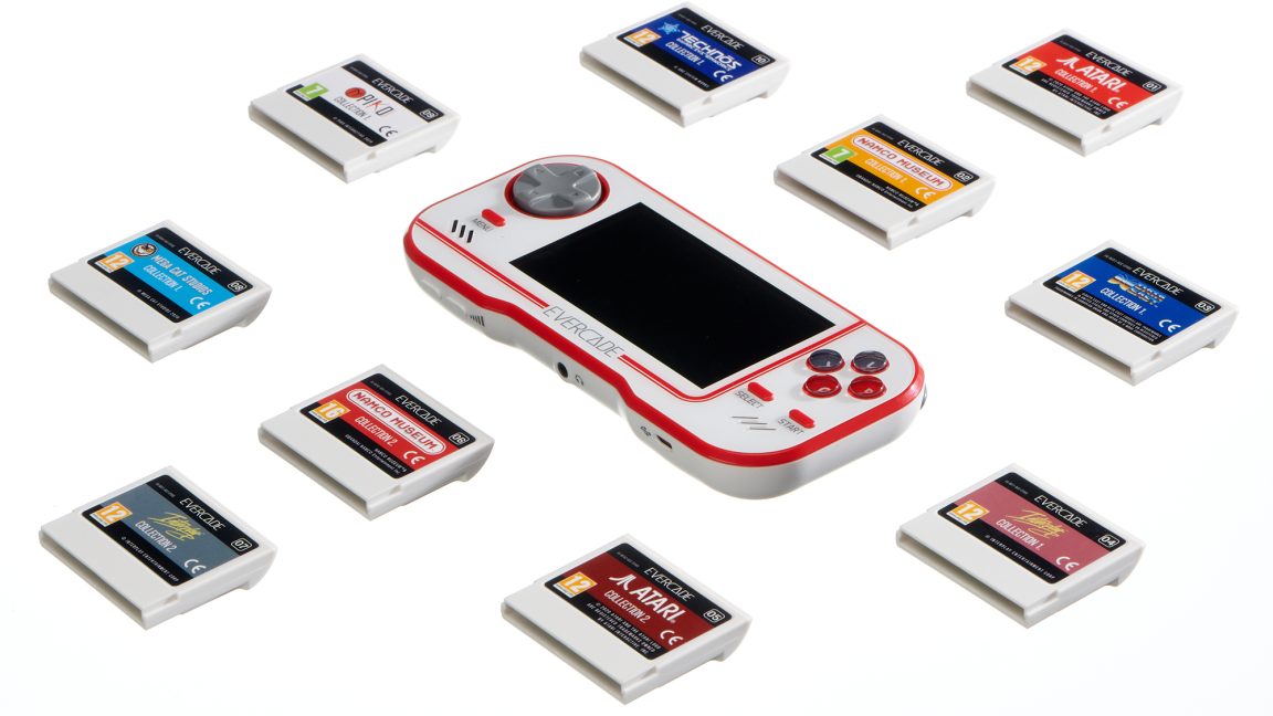 Promotional image for handheld video game device.