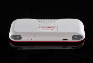 Promotional image for handheld video game device.