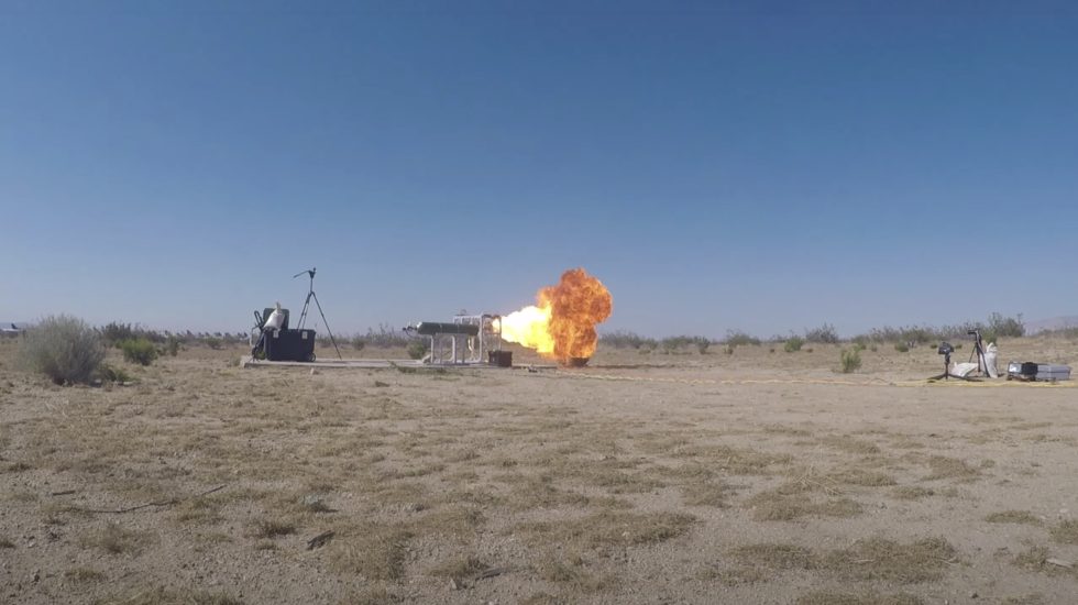 The air intake on Mountain Aerospace Research Solution's Fenris engine after its first hotfire last July. The lines around the cone feed kerosene and gaseous oxygen into a combustion chamber, where it is mixed with the air and ignited.