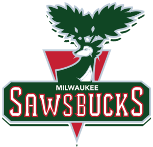 Draft-league teams develop their own pro sports-style logos, like this one for the Milwaukee Sawbucks.