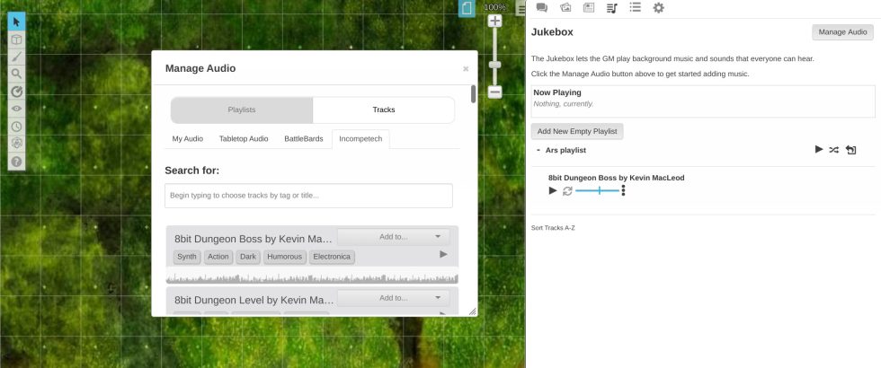 While not always necessary, Roll20's Jukebox makes for some easy ambience.