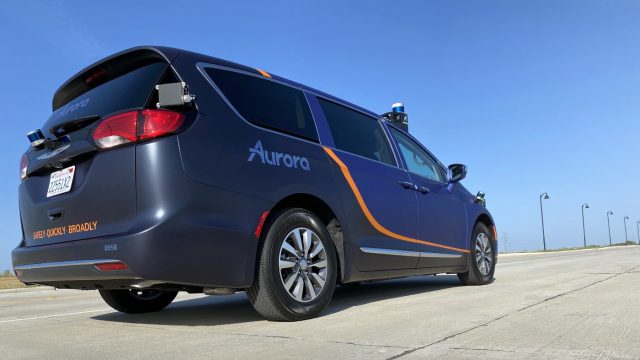 This Chrysler Pacifica is part of Aurora's Dallas test fleet.