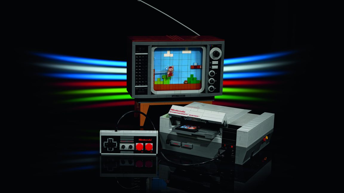 A Lego Nintendo NES console and retro TV