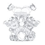 A technical drawing of the 65˚ naturally aspirated V12.