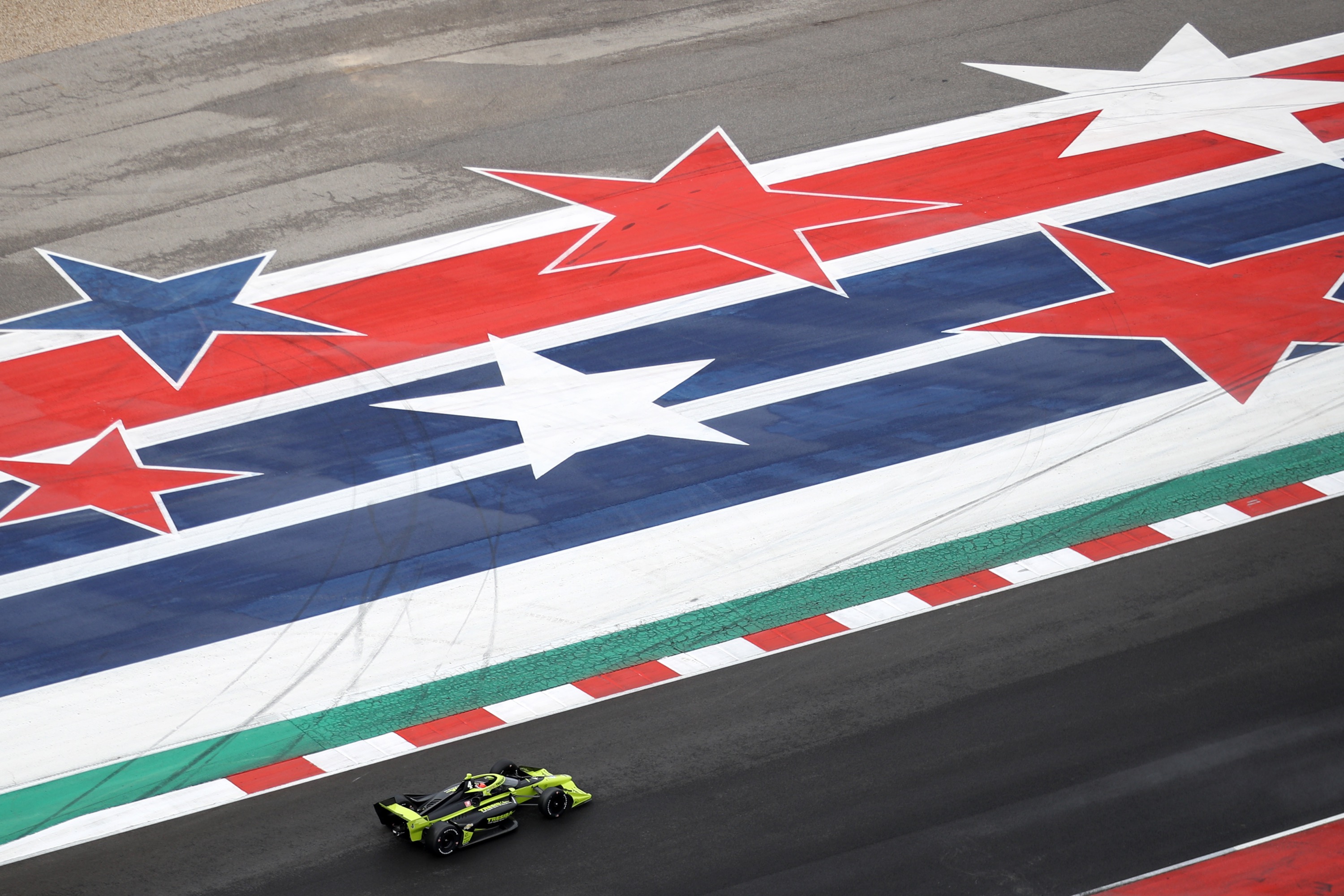 Kimball during testing at Circuit of The Americas on February 12, 2020. I mainly included this picture because today is July 4 and there are huge stars and stripes in it. 