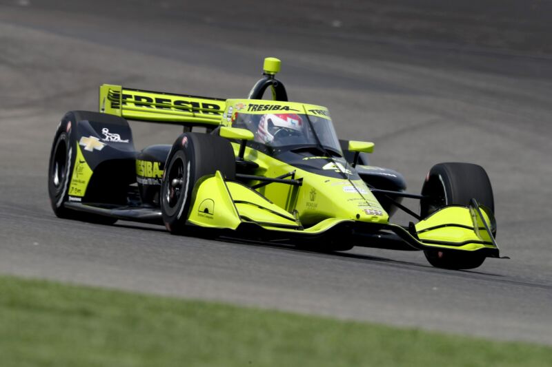 Charlie Kimball, driver of the #4 TRESIBA / AJ FOYT RACING Chevrolet, races during practice for the NTT IndyCar Series GMR Grand Prix at Indianapolis Motor Speedway on July 03, 2020 in Indianapolis, Indiana.
