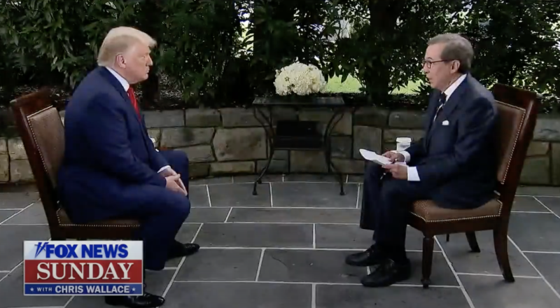 Image of President Trump being interviewed.