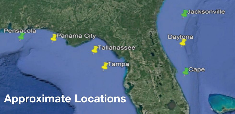 Approximate location of splashdown sites.  