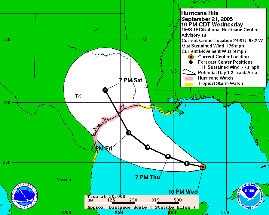 Hurricane Rita Forecast For Sept 21, 2005, About 30 Hours Before Landfall.