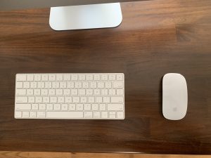 The keyboard and mouse for the 2020 27-inch iMac