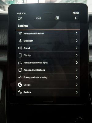 The infotainment system in a polestar 2