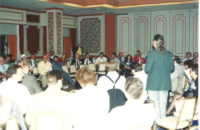 User group officers conferred regularly (here in 1990) to develop leadership skills.