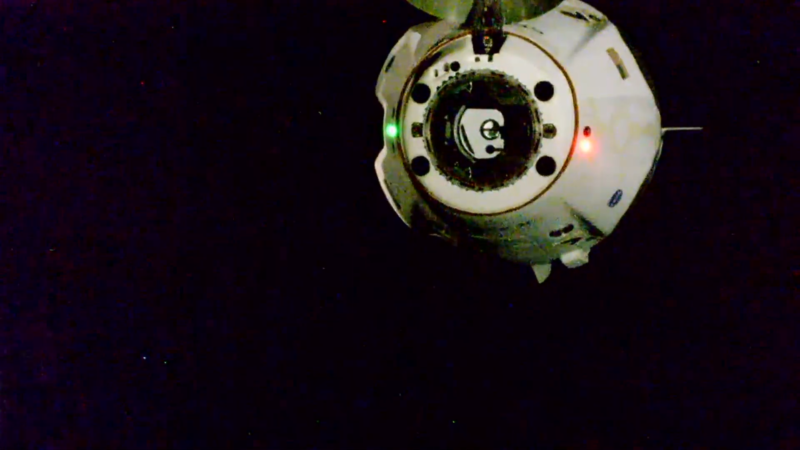 Crew Dragon backs away from the International Space Station on Saturday.