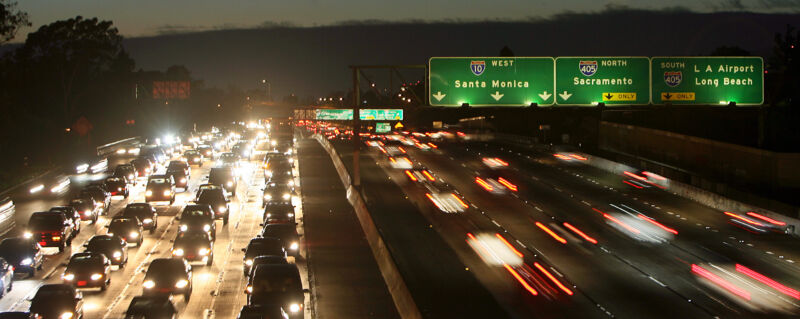 Cars congest Intersate 10 in Los Angeles late October 2006. That year, the state sued several US and Japanese automakers for their alleged contribution to global warming.