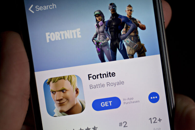 <em>Fortnite</em> seen in the App Store on an iPhone on May 10, 2018. 