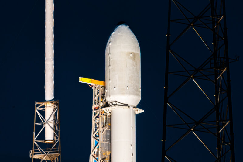Falcon 9 rocket on the launch pad.