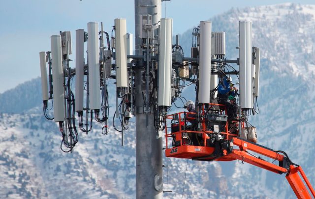 Up close with a cellular transmission tower.