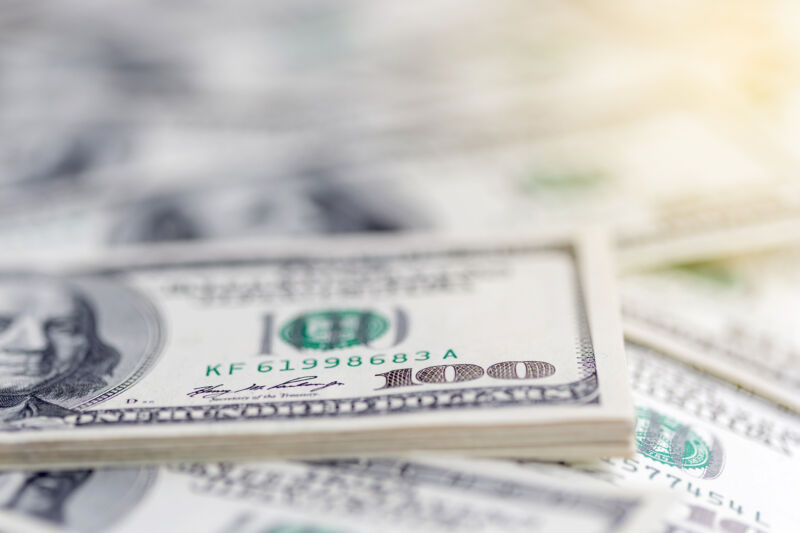 A close-up shot of $100 bills.