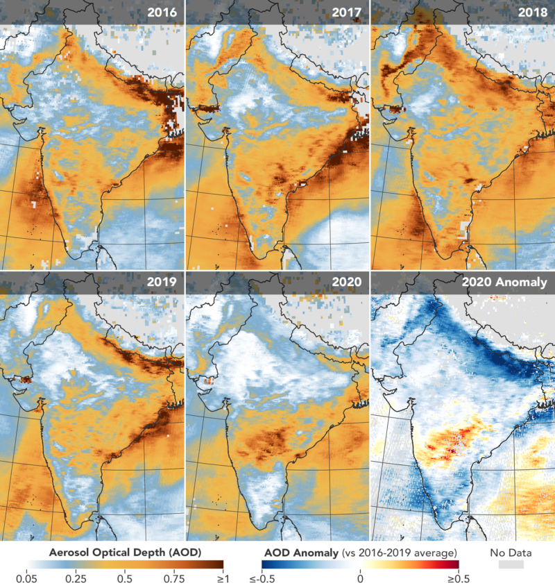 India saw a notable decline in aerosol pollution in April.