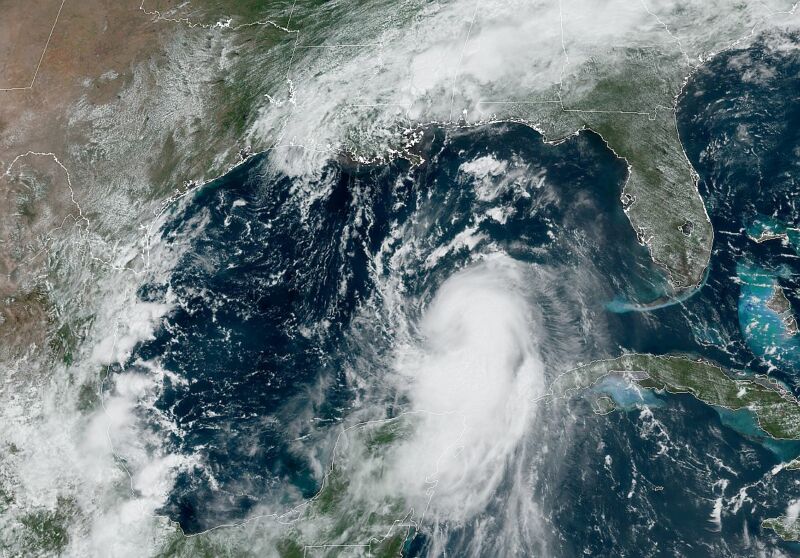 Satellite image of Hurricane Laura at 1pm ET on Tuesday as it crosses the Gulf of Mexico.