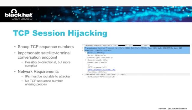 Capabilities and limitations of TCP session hijacking of satellite Internet.