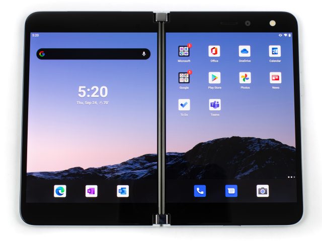 Pictures of the Microsoft Surface Duo.