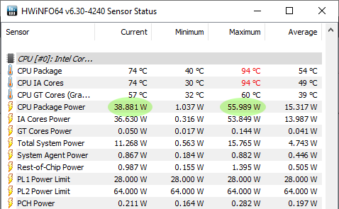 1185G7 near-peak power draw