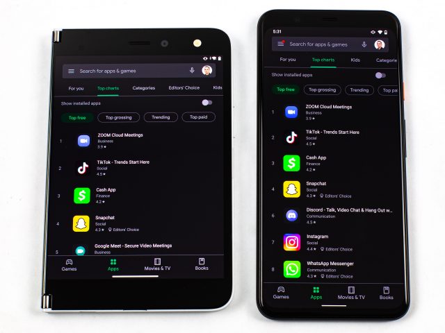 Pictures of the Microsoft Surface Duo.