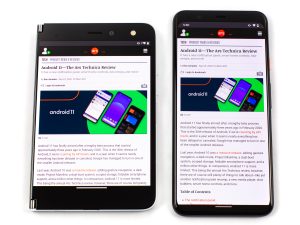Pictures of the Microsoft Surface Duo.