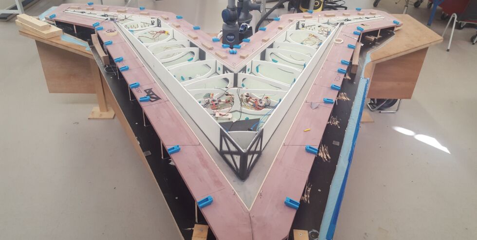 The Flying-V model under construction at TU Delft.