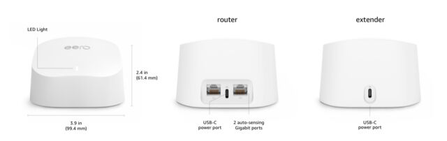 These are Eero 6 Router and Eero 6 Extender. The Eero 6 Pro Router is lower profile, with a wider base.