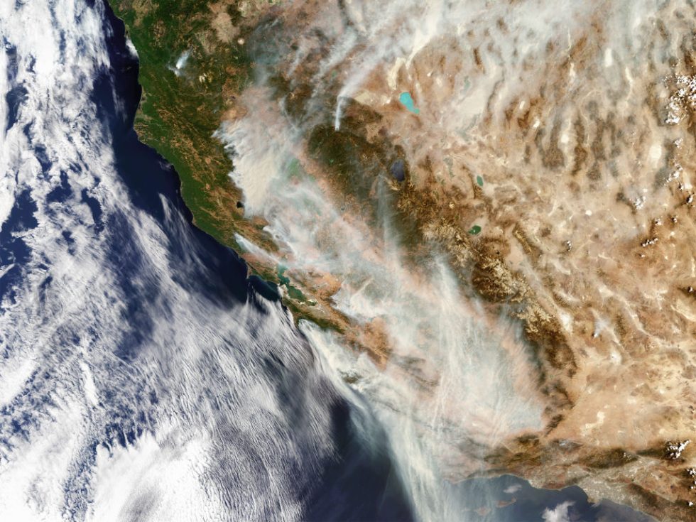 Satellite view of the California wildfires.