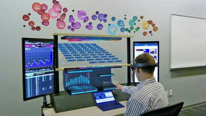 Citigroup’s augmented reality workstation, combining 3D holograms and real-time financial data. The bank developed the system four years ago but never implemented it.