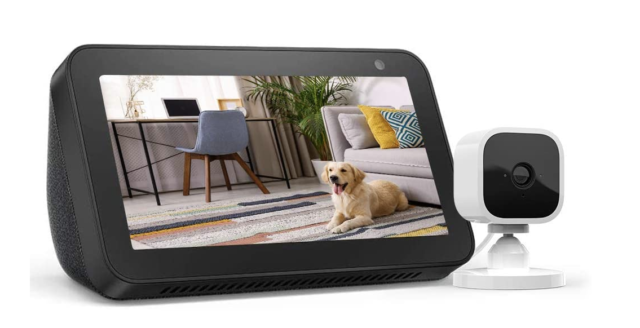 The Amazon Echo Show 5 smart display and Blink Mini security camera.