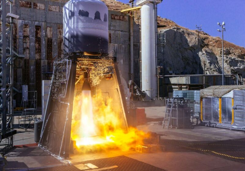 Hot-shot test of the integrated second stage of the ABL Space System RS1 rocket in the fall of 2020.