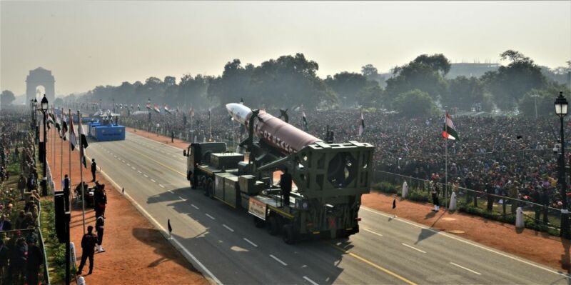 Anti-satellite weapons from Mission Shakti are displayed during Republic Day Parade on January 26, 2020 in New Delhi, India.